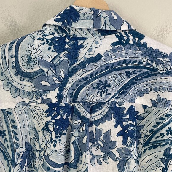 Chicos Womens 16 Blue No Iron Paisley Linen Shirt Long Sleeve Button Up Blouse - Picture 9 of 12
